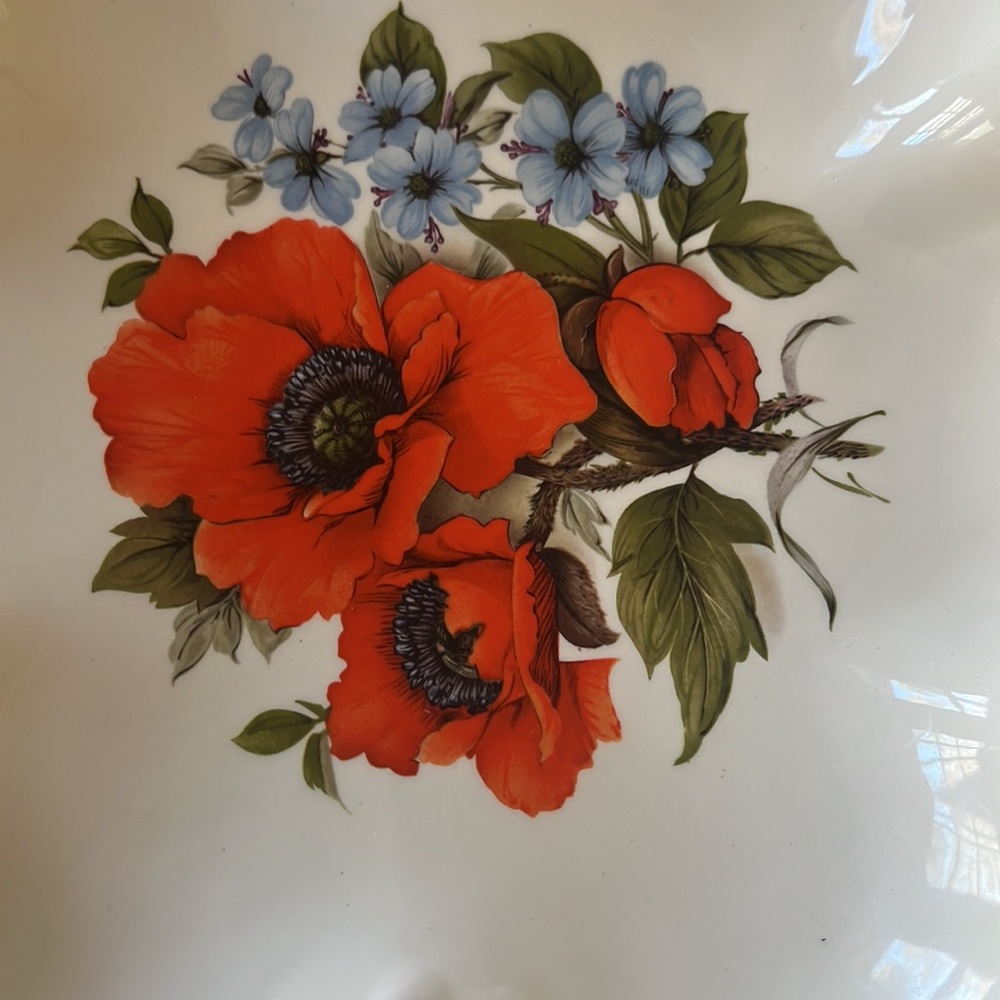 Ceramic White, Gold Accent, Poppy Floral Fruit Bowl - Picture 8 of 9